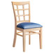 Lancaster Table & Seating Natural Wooden Window Back Chair with 2 1/2" Navy Padded Seat Main Thumbnail 3