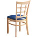 Lancaster Table & Seating Natural Wooden Window Back Chair with 2 1/2" Navy Padded Seat Main Thumbnail 4