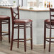 Lancaster Table & Seating Mahogany Diamond Back Bar Height Chair with 2 1/2" Burgundy Padded Seat Main Thumbnail 1