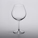 A close-up of a clear Lucaris Bliss burgundy wine glass.