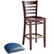 Lancaster Table & Seating Mahogany Ladder Back Bar Height Chair with Navy Padded Seat Main Thumbnail 5