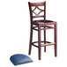 Lancaster Table & Seating Mahogany Diamond Back Bar Height Chair with 2 1/2" Navy Padded Seat Main Thumbnail 5