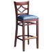 Lancaster Table & Seating Mahogany Diamond Back Bar Height Chair with 2 1/2" Navy Padded Seat Main Thumbnail 3