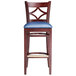 Lancaster Table & Seating Mahogany Diamond Back Bar Height Chair with 2 1/2" Navy Padded Seat Main Thumbnail 6