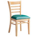 Lancaster Table & Seating Natural Finish Wooden Ladder Back Chair with 2 1/2" Green Padded Seat Main Thumbnail 2