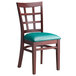 Lancaster Table & Seating Mahogany Wooden Window Back Chair with 2 1/2" Green Padded Seat Main Thumbnail 3