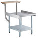 A Regency stainless steel equipment stand with a galvanized metal shelf and wooden cutting board.