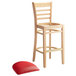 Lancaster Table & Seating Natural Ladder Back Bar Height Chair with 2 1/2" Red Padded Seat Main Thumbnail 4