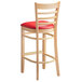 Lancaster Table & Seating Natural Ladder Back Bar Height Chair with 2 1/2" Red Padded Seat Main Thumbnail 3