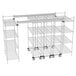 A clear Metro top-track rack with wheels and shelves.