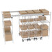 A Metro chrome top-track shelving system with boxes on shelves.