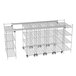 A wireframe of a Metro Super Erecta top-track shelving system with wheels and shelves.
