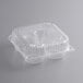 A clear plastic Choice jumbo cupcake container with 4 compartments and a lid.
