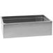 A stainless steel rectangular ice housing with a clear pan in a metal container.