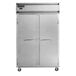 A stainless steel Continental Reach-In Freezer with two solid doors.