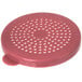 A pink plastic Carlisle dredge lid with holes.