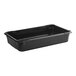 An Araven black rectangular plastic food pan with a lid.