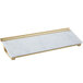 A white marble and gold rectangular desktop pad.
