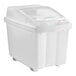 An Araven white plastic ingredient bin with a clear sliding lid.