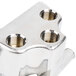 A stainless steel T&S double knee pedal valve with four holes.
