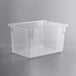 A clear polycarbonate food storage container with a clear lid.