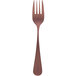 A Sola stainless steel cake fork with a brown handle.