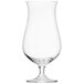 A Schott Zwiesel hurricane glass with a stem and curved rim on a white background.