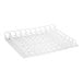 An Avantco white plastic rack with 10 lanes and handles for 16 oz. bottles.
