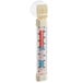 A Taylor refrigerator/freezer thermometer with a white plastic handle and a red scale.