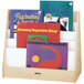 A Jonti-Craft double-sided wooden book stand with children's books displayed.