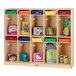 A Jonti-Craft wooden locker with 10 sections filled with different colored bags.