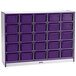 A white and purple Rainbow Accents mobile storage cabinet with purple bins and black handles.