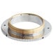 A round metal grind selector plate with silver and gold rings.