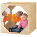 A group of kids playing in a Jonti-Craft wooden reflecting cube.