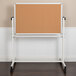 A Flash Furniture reversible cork and white board on a white stand.