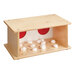 A Jonti-Craft tactile lab wooden box with white and red balls inside.