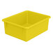 A yellow plastic tub for classroom storage.