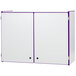 A white rectangular object with a purple border and two doors.