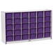 A white and purple Rainbow Accents mobile storage cabinet with purple bins.