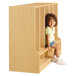 A young girl sitting in a Jonti-Craft toddler-height wooden locker.