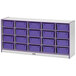 A Rainbow Accents purple laminate storage cabinet with purple bins on shelves.