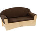 A Jonti-Craft espresso wood children's sofa with brown fabric seat cushions.