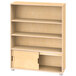 A wooden Jonti-Craft bookcase with shelves and a storage cabinet.
