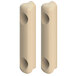 Two white plastic pipe clamps with beige connectors.