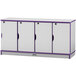 A white and purple Rainbow Accents locker with four sections and a purple edge.