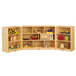A Jonti-Craft wooden mobile toy storage cabinet with shelves.