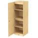 A Jonti-Craft wooden storage cabinet with a door open to reveal shelves.