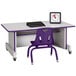 A purple and white Rainbow Accents computer desk with a purple chair.