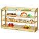 A Jonti-Craft wooden storage cabinet with toys on the shelves.