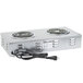 A silver rectangular APW Wyott electric hot plate with two open burners.